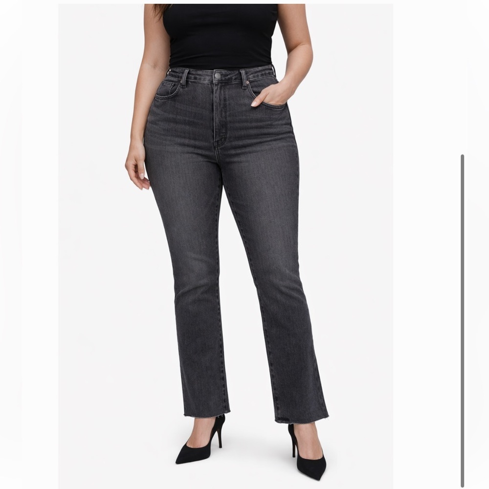 Good American Good Boy Split Raw Hem High Rise Jeans